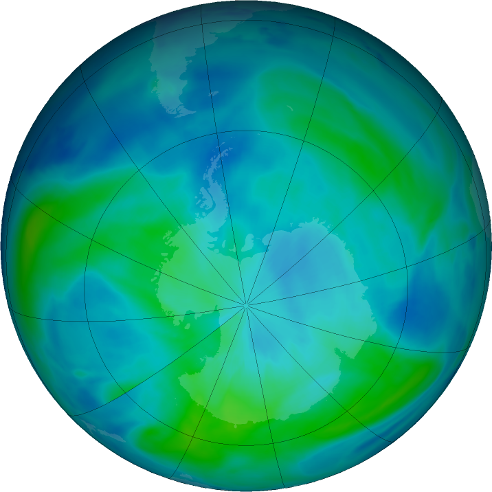 Antarctic ozone map for 13 March 2019